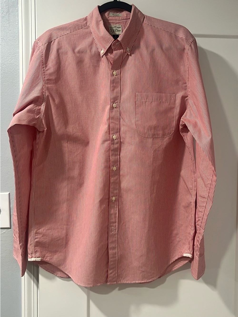 J. Crew Pink and White Fine-Striped Button-Down Shirt